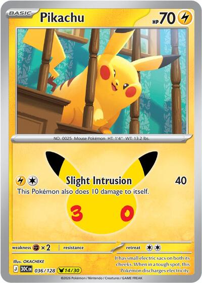 Pikachu - 036/128 - ME: 30th Celebration Pokémon spoiler