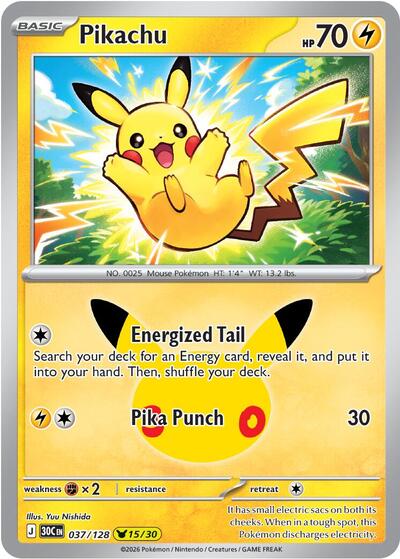Pikachu - 037/128 - ME: 30th Celebration Pokémon spoiler