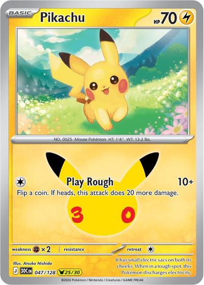 Pikachu - 047/128 - ME: 30th Celebration Pokémon spoiler