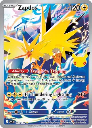 Zapdos - 133/128 - ME: 30th Celebration Pokémon spoiler