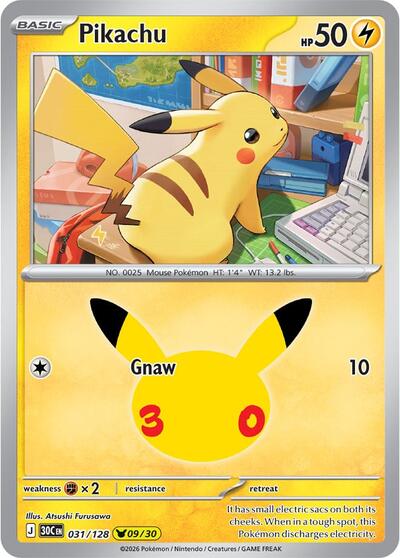 Pikachu - 031/128 - ME: 30th Celebration Pokémon spoiler