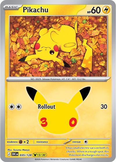 Pikachu - 035/128 - ME: 30th Celebration Pokémon spoiler
