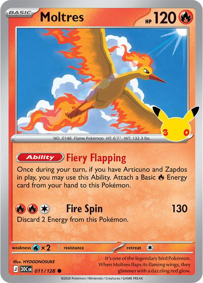 Moltres - 011/128 - ME: 30th Celebration Pokémon spoiler