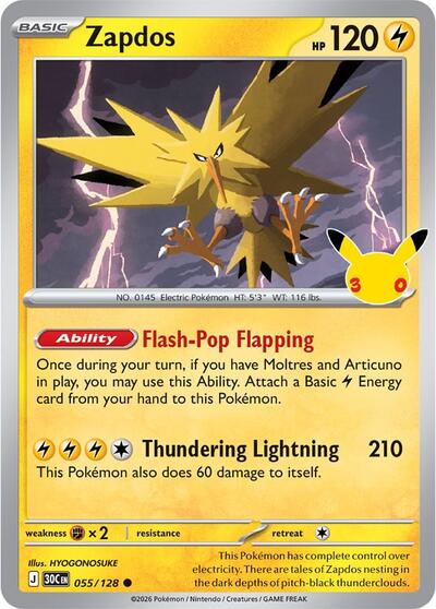 Zapdos - 055/128 - ME: 30th Celebration Pokémon spoiler