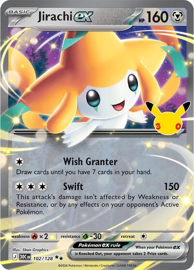 Jirachi ex - 102/128 - ME: 30th Celebration Pokémon spoiler
